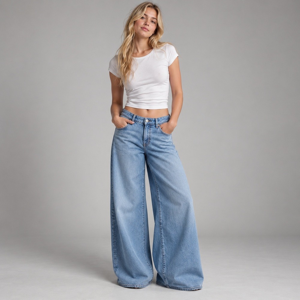 American Eagle A-Line Super Wide Leg Mid Rise Jeans Sz 8
